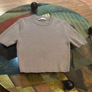 Zara Ribbed Knit Top in Taupe